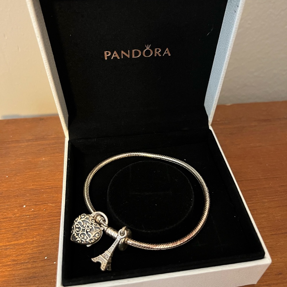 Pandora Silver Bracelet with Heart and Key Charms